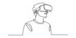 © Continues One Line D - One line art illustration of a man immersed in a virtual world with a vr headset Vector, illustration