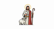 © nadira - A bearded figure in robes holds a lamb and a staff, with another lamb beside him