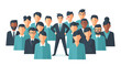 © Biz Flare - Confident businessman standing out from the crowd as a leader, with a team of diverse professionals behind him.