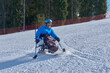 © Alex - A skier glides down a mountain slope on a special ski for wheelchair users