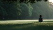 © nanskyblack - Person enjoying a tranquil moment alone in a sunlit park, soft shadows, mindfulness and calm lifestyle