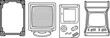 © Love 4 YOU - Retro gaming illustration featuring a pixelated border a classic CRT monitor a portable handheld console and an arcade machine isolated on transparent background