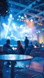 © Casimiro - Stylish techno music club interior with vibrant blue lighting, modern furniture, and dynamic stage setup, perfect for promoting nightlife and entertainment concepts
