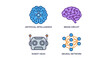 © MstShahida - Flat design icon set featuring artificial intelligence concepts including a digital brain circuit, robotic head, and neural network structure on a white background for technology and AI projects.