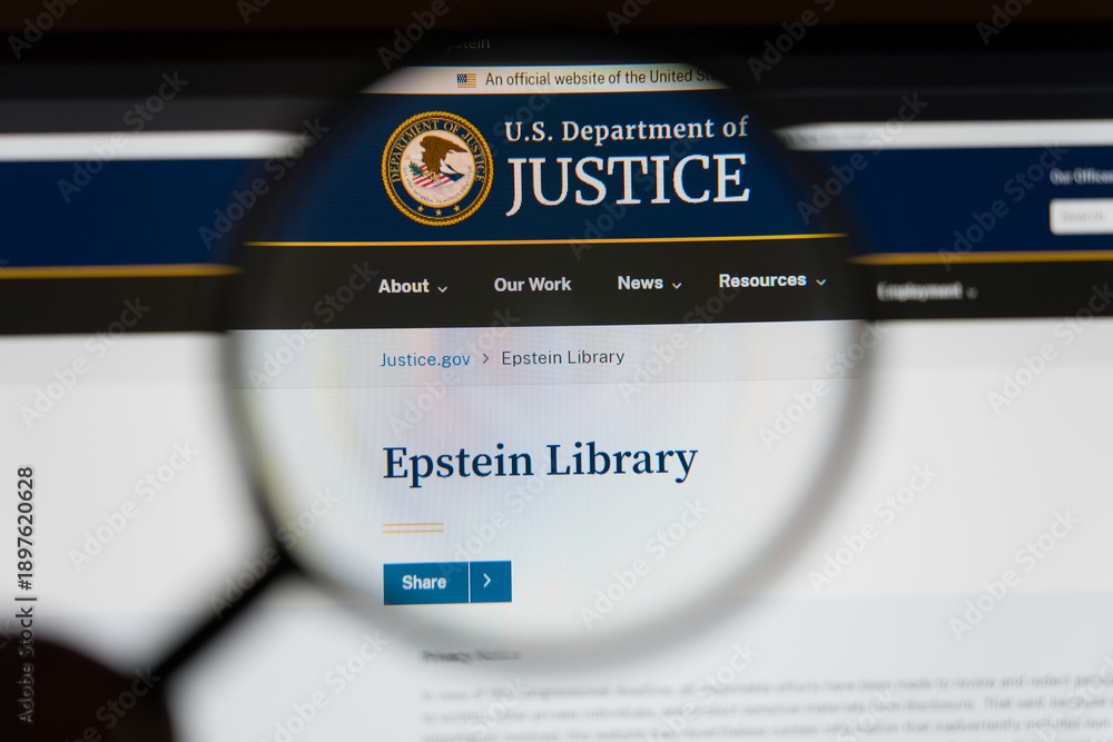 Epsein Library Magnifying glass over a computer screen showing the Epstein Library ...