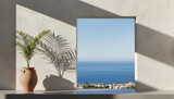 Minimalist Mediterranean Window View Over Ocean AI Generated