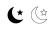 © AbdulKuddus - Islamic Crescent Moon and Star Icon. Flat Black and Outline Vector for Ramadan Symbol.