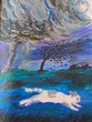 © Nanda - cat and Storm oil pastel painting