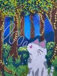 © Nanda - Cat and tree Oil pastel painting