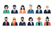 © Fathya - Collection of twelve diverse human avatars representing various ethnicities, ages, and professions in a clean flat illustration style.