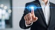 © Hikmat Ullah  - businessman touching glowing digital login button for secure access