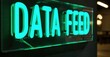 © antishock - Bright neon sign displays Data Feed. Turquoise glow contrasts dark background. Modern aesthetic, simple message, technology focused.