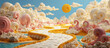 © DP - Whimsical landscape featuring colorful swirls of cream and candy, with a winding path through fluffy clouds and a bright sun, creating a dreamy atmosphere of sweetness and joy