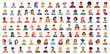 © Sensvector - Collection of diverse avatars of happy people. Vector isolated smiling cartoon characters icons. Multicultural portraits of men and women personages. Workers, students and businessmen community