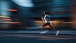 © MIHUSH - Woman running fast with motion blur at night