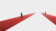 © Lustre Art Group  - Minimalist artwork business professionals walking on red directional paths. Concept of career choices, leadership direction, strategic decisions, professional growth and corporate development.
