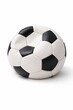 © Artcuboy - Childrens soft dimpled soccer ball slightly deflated showing fold crease to highlight softness black and white panels studio photo isolated on white