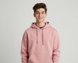 © Generative AI - Teenage Boy Smiling in Studio Wearing Casual Hoodie, High School Student Posing for Portrait