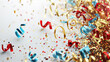 © Eireen - Abstract festive background with glitter, confetti, ribbons and free place for text. New Year, Christmas, birthday, holiday celebration banner