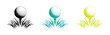© Jannat - Golf ball on tee in grass  graphic. Golf ball on tee vector illustrations in different colors. golf ball tee icon vector illustration. Golf Ball Icon Vector Design.