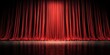 © Rifqi - Luxurious red stage curtains illuminated dramatically by a spotlight over a reflective wooden theater floor, concept for presentations, entertainment marketing and dramatic event backgrounds