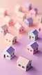 © kramynina - Many small houses that are on a pink surface real estate vertical background