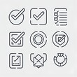 © Ali - Checkmark and Approved web icon set in line style. Checklist, accepted, stamp, accept, agree, quality control, collection. Editable stroke. Vector illustration.