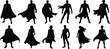 © MDBENJIR - Silhouettes of superheroes with capes in different poses on a white background Keywords: superhero, silhouettes, men, women