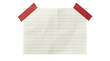 © Vitalo4ok - Blank ruled paper sheet secured with red tape, stationery mockup isolated on transparent background with copy space