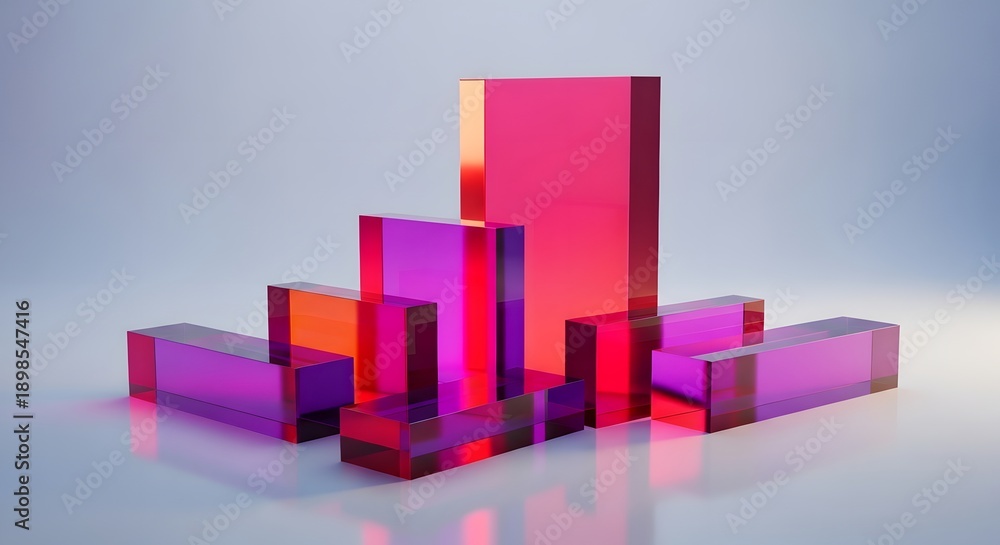 Vibrant translucent acrylic rectangular prisms arranged like a dynamic ...