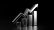 © overrust - metallic silver rising chart icon on black background, silver growth chart symbol with upward trend, luxury metallic finance growth icon on dark background