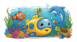 © sayan - Happy submarine with marine life in colorful ocean