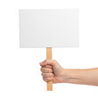 © sujon1638 - Hand holding a blank white sign on a stick isolated on transparent background