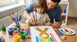 © Tgad - Father and child painting together, learning and creating art at home with colorful paints