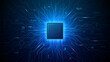 © AntonKhrupinArt - Circuit board design with AI chip at center glowing connections spreading across semiconductor surface forming intricate microchip patterns on white tech background. Digital blue technology background
