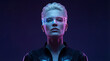© kayden - Concept of future technology or entertainment system, virtual reality. Female portrait lit by HUD interface