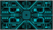 © Bikas - Symmetrical cyan circuit board pattern with a central processing unit design