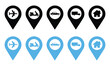 © SHAHIDA KHATUN - Set of ten location pointer icons on black and a light blue color scheme. Transportation vector icon set flat design pointers.