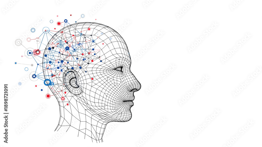 Artificial intelligence and neural network concept with a human head ...