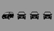 © Mehedi - A row of four cars in different models and styles facing forward on a gray background.