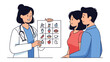 © Rahimatul - Dietary Guidance for Couple: A medical professional offers dietary advice to a couple, presenting a visual guide filled with nutritious food options and healthy habits.