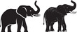 © Design202 - Two black silhouette elephants, one stylized, one detailed, with trunks raised