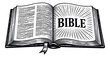 © iVGraphic - Hand drawn line art illustration of an open Bible depicting radiating light from the word BIBLE for religious concepts