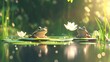 © Imtisal - A pair of miniature frogs sitting on lily pads under a soft morning light