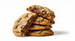 © Queen - A stack of freshly baked chocolate chip cookies with sea salt on a white background