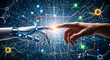 © Junior - Digital Genesis: Human hand meets robot hand, sparking a connection amidst a digital network, symbolizing the dawn of technological fusion and futuristic synergy.