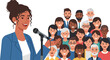 © Hafiz - Confident female speaker giving a presentation or speech with a microphone to a diverse audience.
