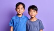 © Lunch TIME  - Two adorable Asian boys smiling confidently at the camera against a vibrant purple background.