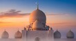 © Adnan - Majestic White Domes of Sheikh Zayed Grand Mosque in Abu Dhabi at Sunset with Dramatic Golden Hour Sunlight