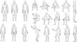 © MdAnoar - Male human anatomy figure poses reference set front side back views standing sitting gestures drawing artists medical illustration template collection